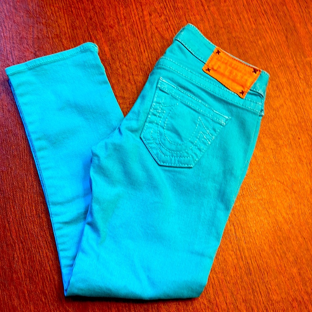 True Religion Brand jeans - size 25. Turquoise blue. Low rise. Gently used